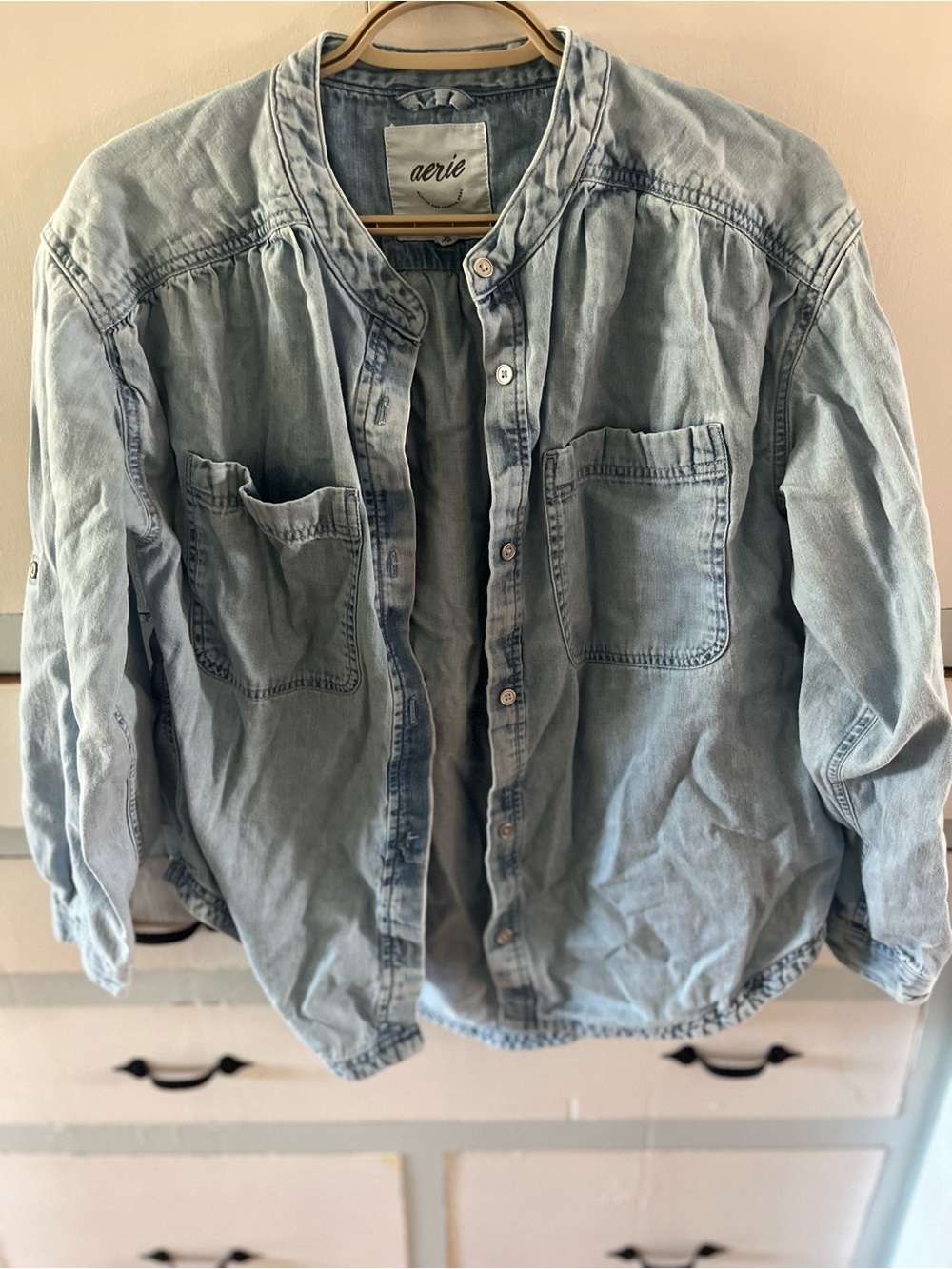 Aerie oversized Light Wash Denim Button-Up Shirt